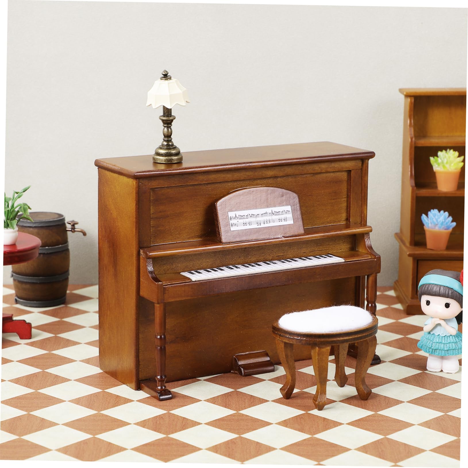 Vaguelly Miniature Dollhouse Piano and Stool Set 5.12X4.06X2.17 Inch Mini Furniture for Doll House Decor Creative Micro Landscape Accessories - Image 4