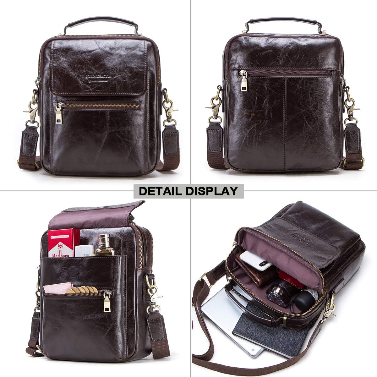 Contacts Leather Messenger Bag for Men, 9.7 inch iPad Vintage Genuine Leather Crossbody Business Shoulder travel Purse Handbag for work