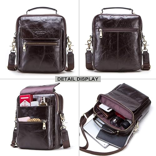 Miniatura 3 de Contacts Bolso bandolera de cuero para hombre, 9.7 pulgadas, iPad, vintage, de cuero auténtico, bolso de viaje para el trabajo, Café