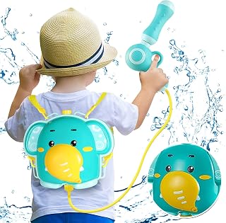 Muu Children Cartoon Outdoor Water WaterGun Toys,Pool Toys,Water Guns Toys for Girls Boys,Backpack Water Toys for Kids Toddlers,Large Capacity 1000CC Water Toys for 3-8 Year Old Boys Girls (Blue)