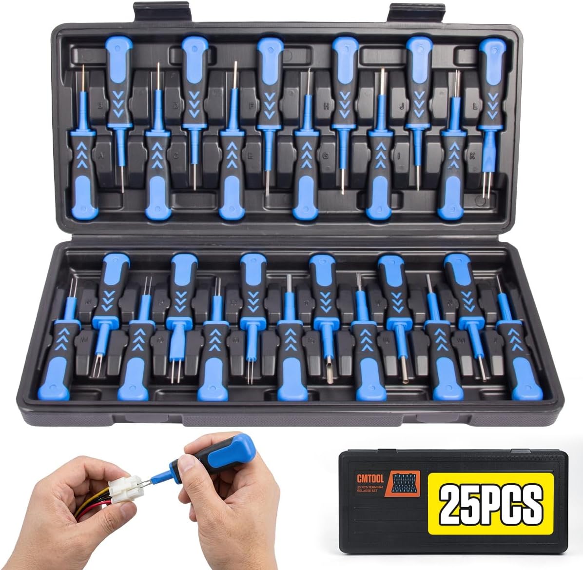 CMTOOL 25PCS Terminal Removal Tool Kit, Terminal Ejector Kit Upgraded Depinning, for Replaces Universal Vehicle Wire Harness Pin Connector Release, Connector Pin Removal
