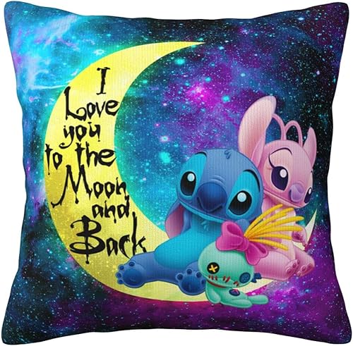 FEDIMA Bonita funda de almohada de 18 x 18 pulgadas, Ohana Stit0h, funda de almohada decorativa cuadrada para niñas y niños, regalos de cumpleaños