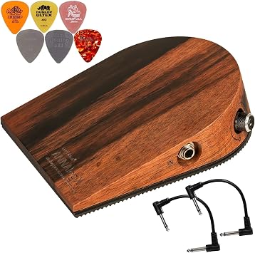 Ortega Guitars ANNAlogX-SE Analog Percussion Stomp Box, Striped Ebony - Bundle with 2 Patch Cables and 6 Dunlop Picks
