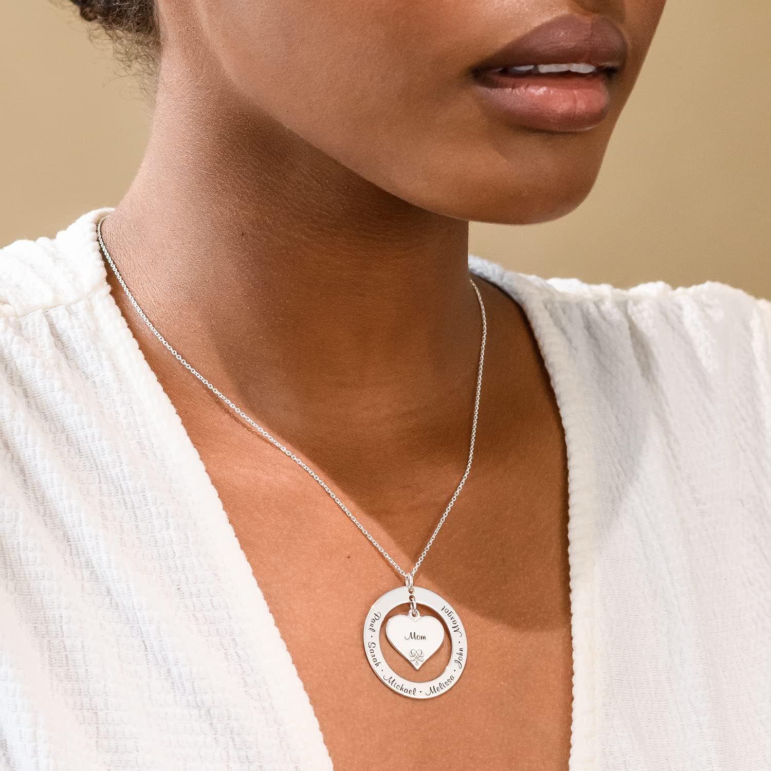 MYKA - Personalized Grandma / Mom Engraved Heart Shaped Necklace for Woman, Her - Custom Inscribed Disc Pendant with Names - Dainty Gift Jewelry Nameplate For MotherÕs Day, Christmas, Xmas, Summer, Birthday - 925 Sterling Silver, 18K Gold & Rose Gold Plated, 10K Yellow & White Gold - Image 4