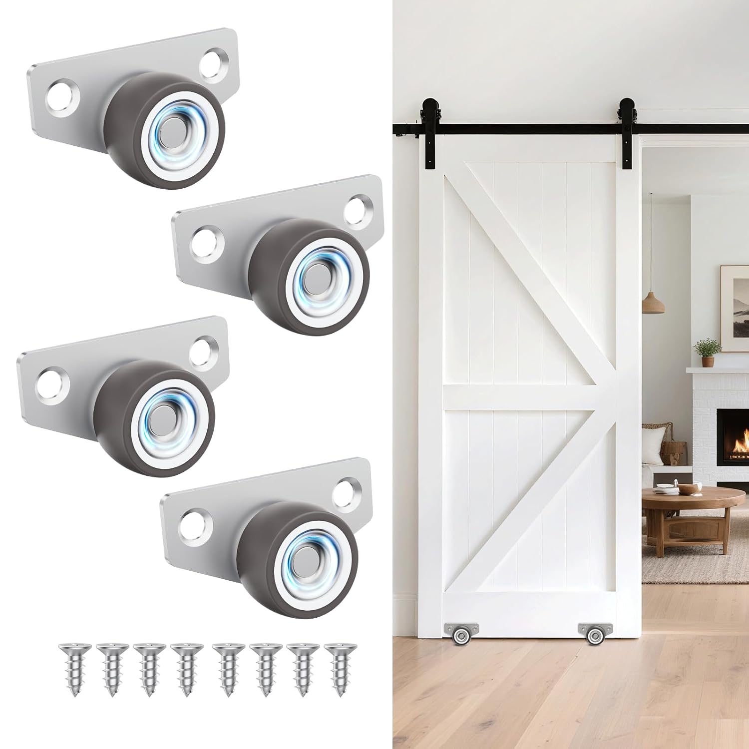 Mini Side Mount Casters, Low Profile Caster Wheel- Rigid Non-Swivel Rubber Wheels for Sliding Doors, Drawers, Cabinets - Quiet Rolling, Easy Furniture Movement (1 Inch, 4)