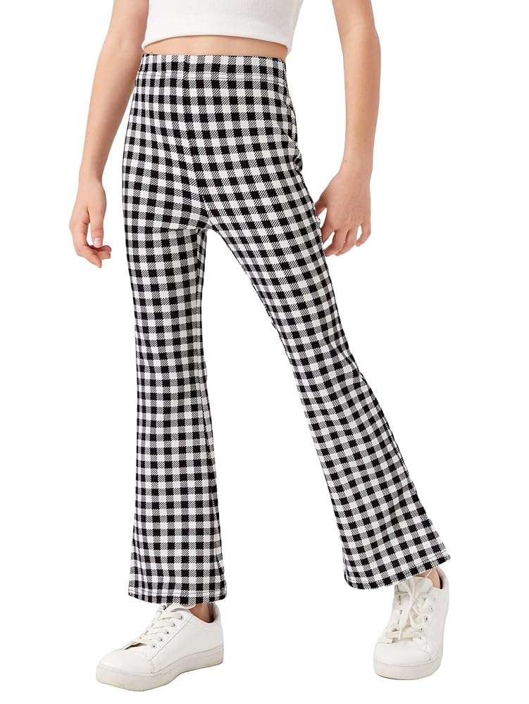 Amazon.com: Milumia Girl's Plaid Split Hem Elastic High