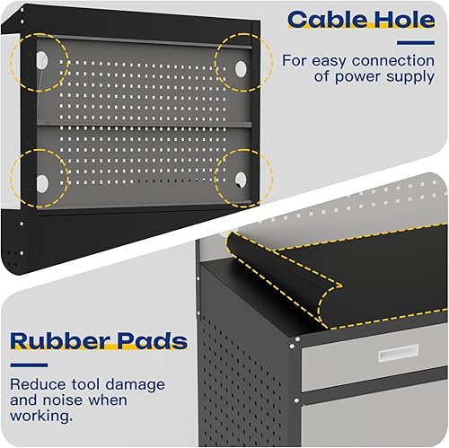 Miniatura 5 de Banco de trabajo de 48 pulgadas, banco de trabajo resistente de capacidad de 2000 libras con cajones y almacenamiento, mesa de trabajo con luz y