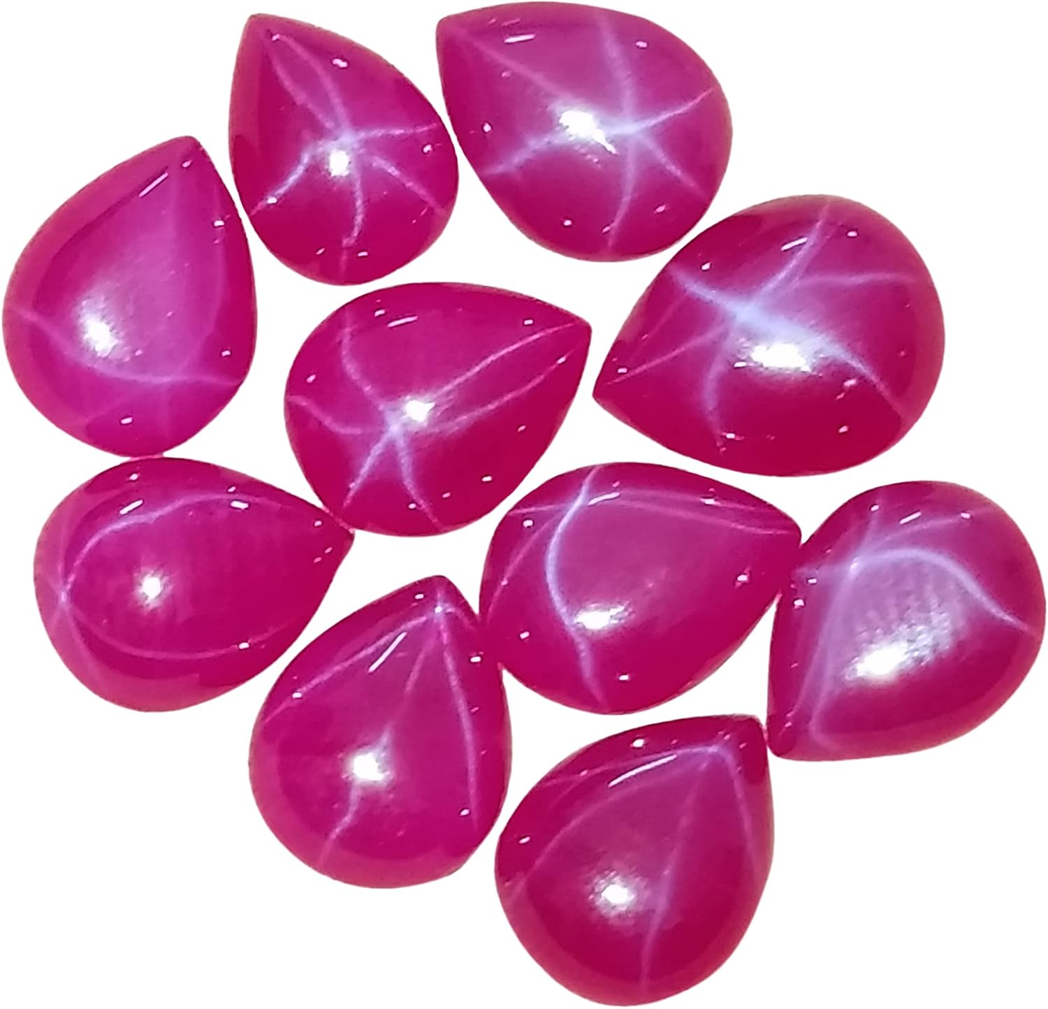 30 Ct - 15 Pcs Natural 6 Rays Precious Star Pink Ruby Loose Gemstones Lot Pear Cabochon Pink Star Ruby…