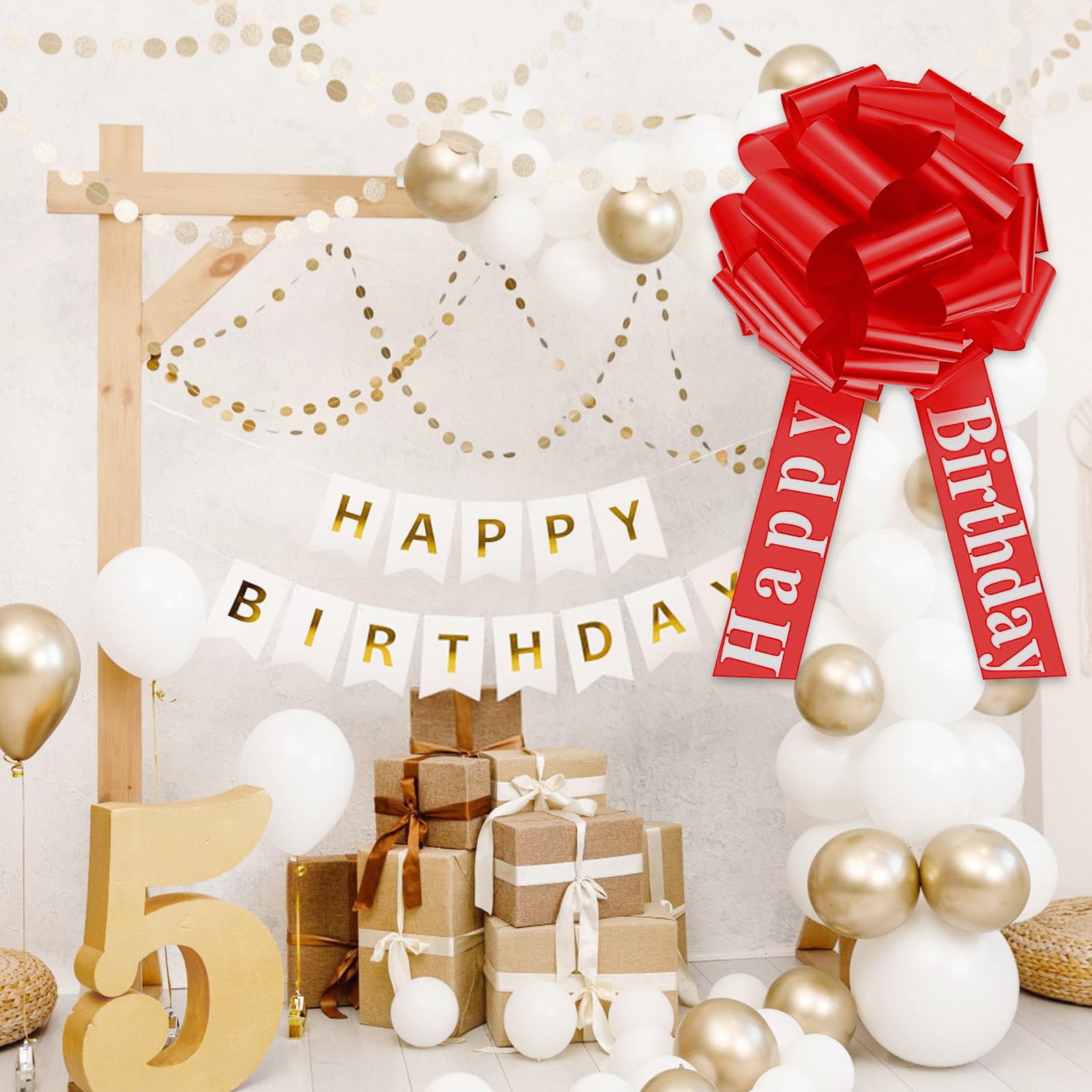 Nœud Géant Rouge Pour Voiture - 45cm - Pour Anniversaire, Mariage Et Fêtes - Avec Ruban 6m