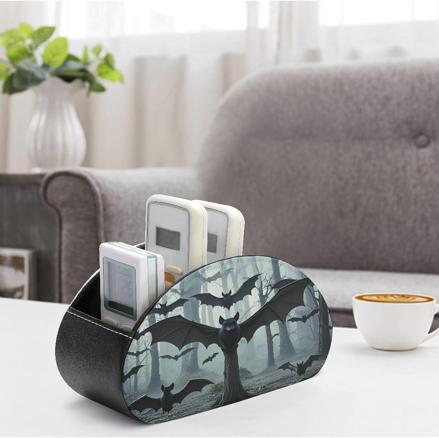 TV Remote Control Holder, 5 Compartments, Black Goth Spooky Bat image 4