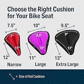 Bikeroo Comfort Bike Seat Cushion - Red Narrow Padded Gel Cover for Exercise, Mountain & Road Bikes, Universal Fit for Peloton & Stationary Bikes