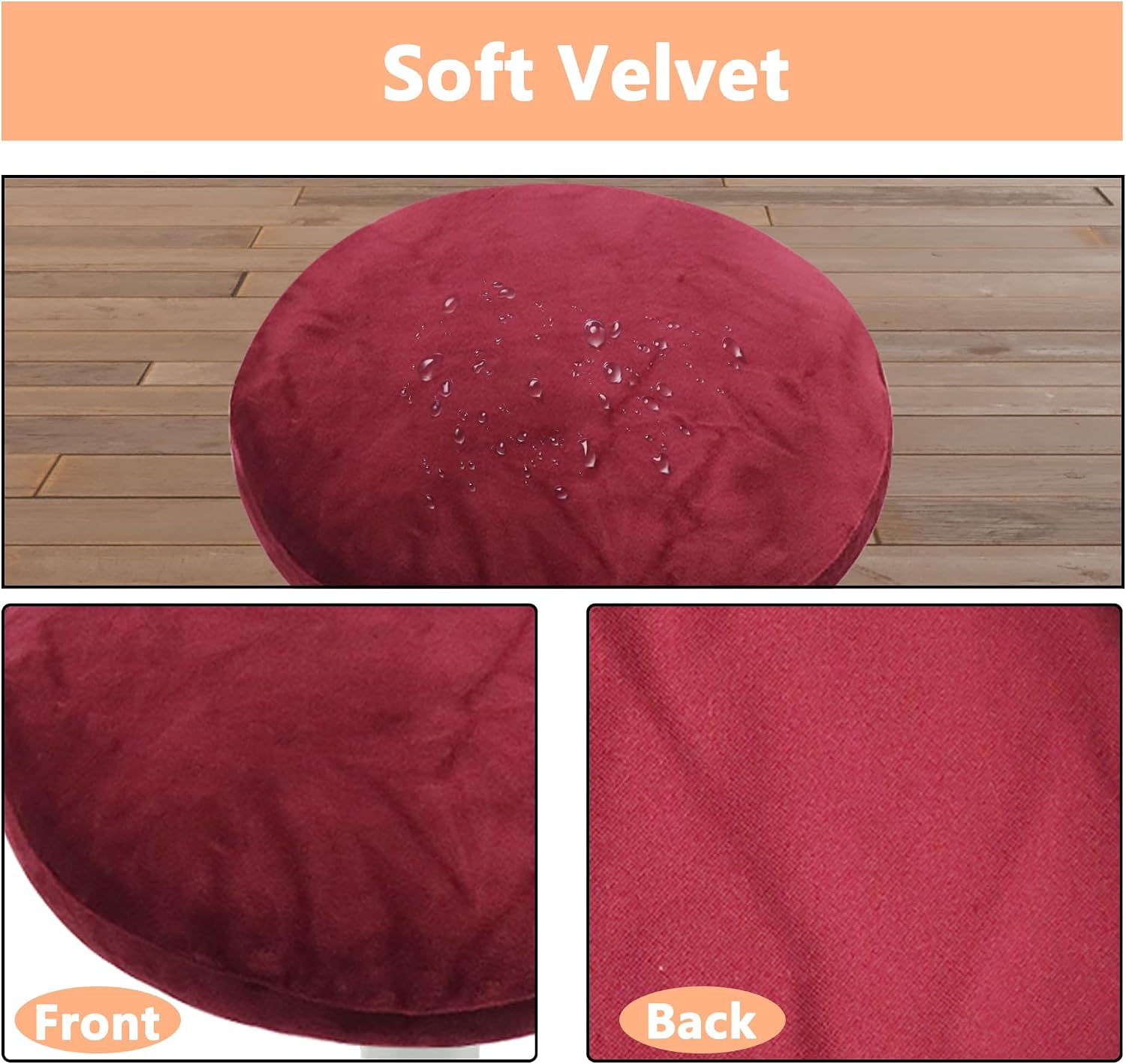 Vanity Bench Covers, Super Soft Velvet Stool Slipcover,Round Stretch Seat Protector,Washable Bar Stool Slipcover,Luxury Saddle Seat Cover for Wooden Metal Bench Chairs 6PCS, Red