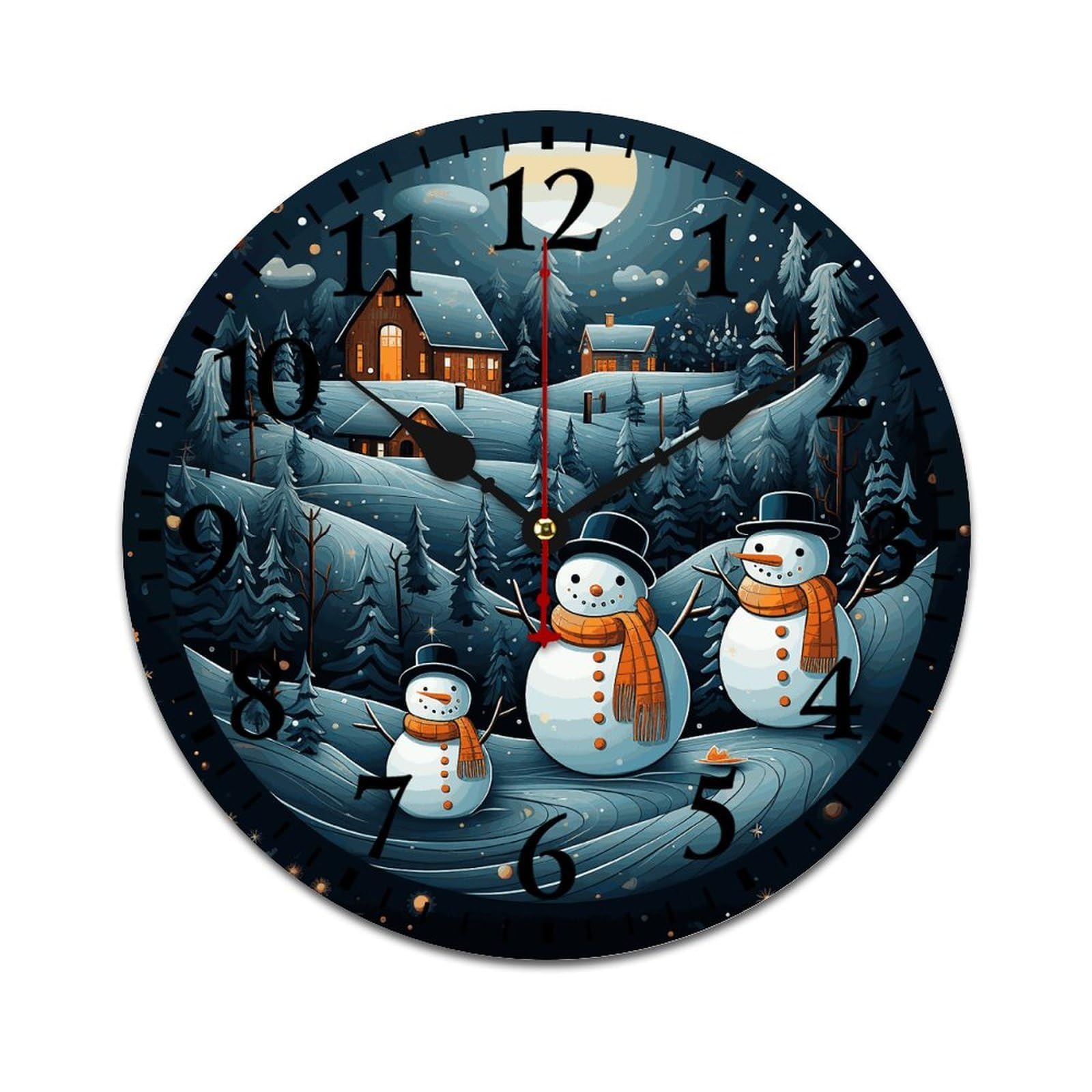 NTVOWPZO 10 Inch Wall Clock Wooden Christmas Santa Penguin Battery Operated Wall Clocks Silent Non-Ticking Square Wall Clock for Living Room Kitchen Home Office Wall Decorative Clocks