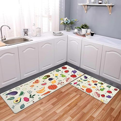 Miniatura 3 de Yinhua Juego de 2 alfombras de cocina de frutas, antifatiga, lavables, impermeables, antideslizantes, tapetes de cocina para primavera y verano,