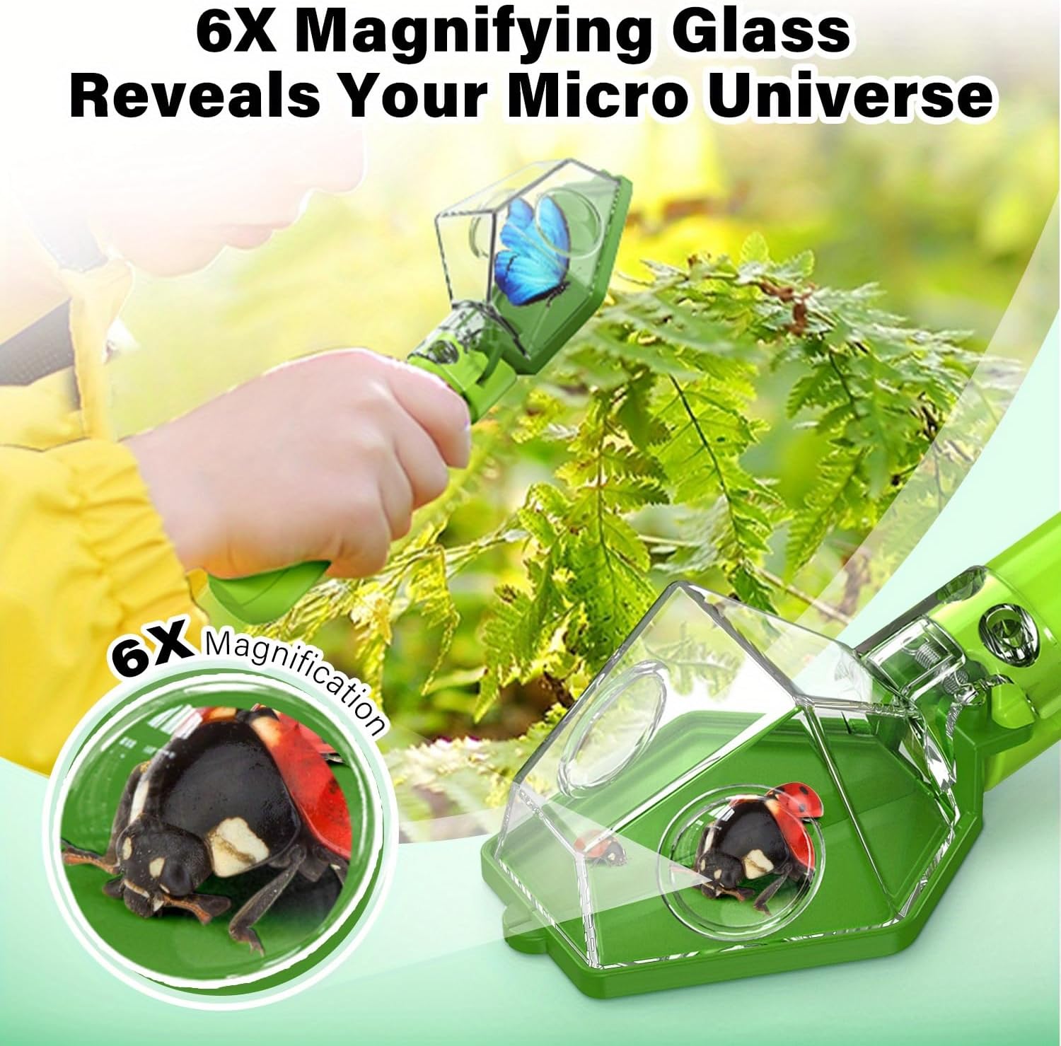 STEM Exploration Kit with 6X Magnifying Glass, Observation Tool for Indoor Outdoor Nature Study, Educational Discovery Set for Learning and Exploration (Green)