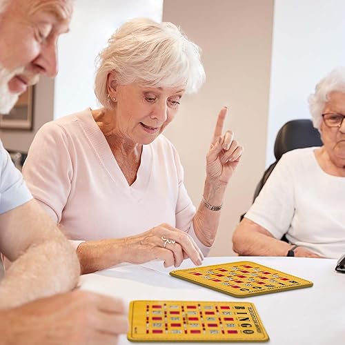 Vista 5 de MR CHIPS Tarjetas de bingo de lujo a prueba de atascos y transparentes con ventanas deslizantes, paquete de 200 unidades en estilo de madera