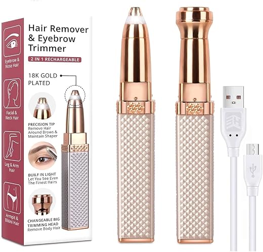 Yimobra Eyebrow Trimmer for Women, 2 in 1 Rechargeable Trimmer with Replaceable Heads, Painless Eyebrow Razor with Indicat...