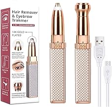 YIMOBRA Eyebrow Trimmer for Women, 2 in 1 Rechargeable Facial Hair Remover with Replaceable Heads, Professional Painless Personal Hair Removal Eyebrow Razor with Indicator Lights (ROSE GOLD)