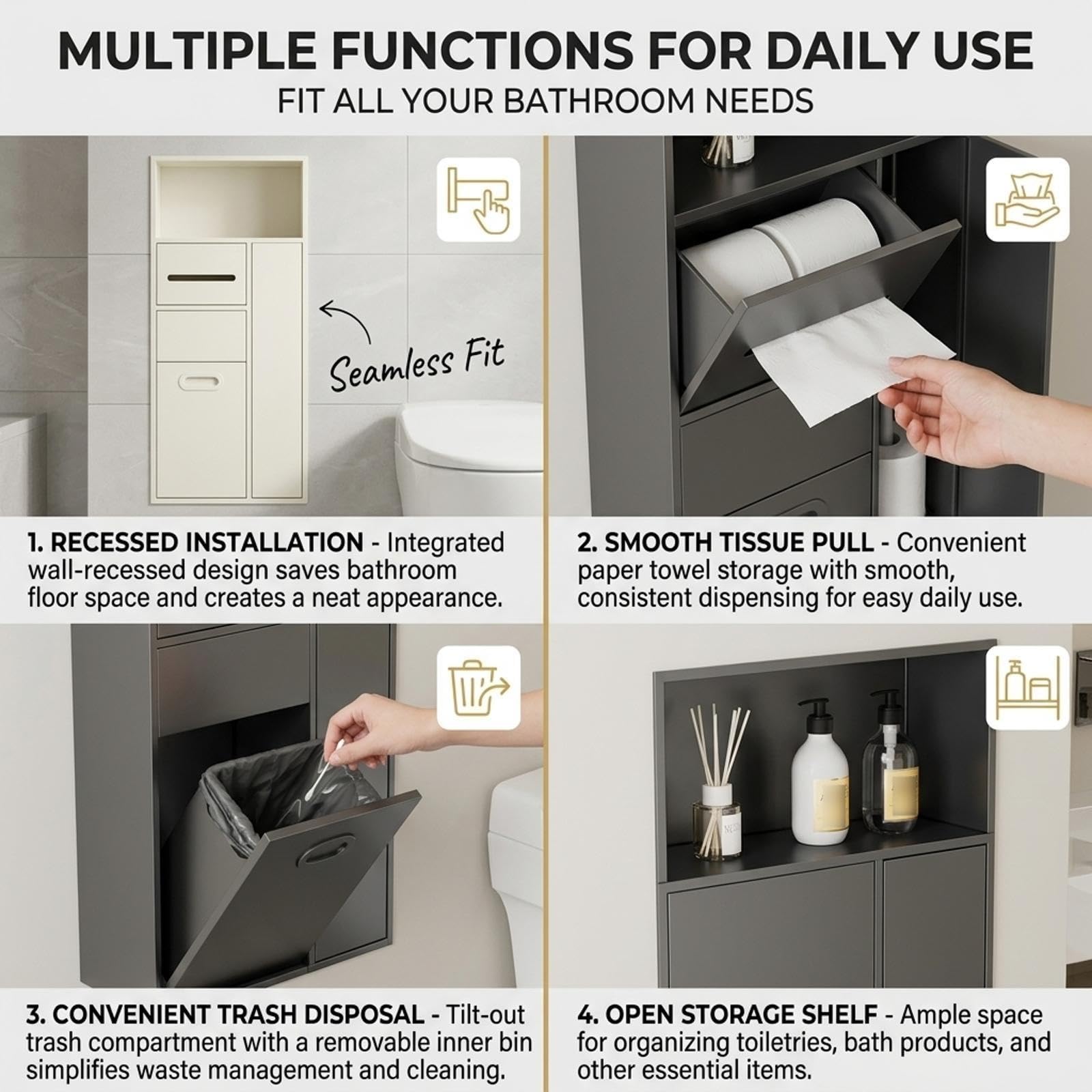 Einbau Toilettenpapierhalter, WC Modul Mülleimer, Wandnische Bad, Edelstahl