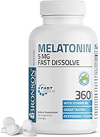 Vista 1 de Bronson Melatonina 5 mg tabletas de menta de disolución rápida con vitamina B6 - Promueve la relajación, 360 pastillas masticables vegetarianas