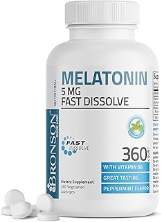 Bronson Melatonin 5mg Fast Dissolve Peppermint Tablets with Vitamin B6 - Promotes Relaxation, 360 Vegetarian Chewable Lozenges