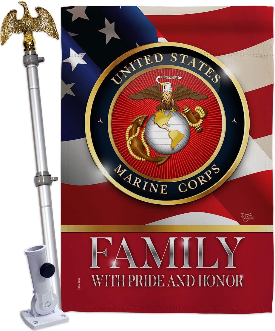 Marine Corps US Family Honor House Flag Armed Forces USMC Semper Fi United State American Military Veteran Retire Official Small Decorative Gift Yard Banner Double-Sided Made In USA 28 X 40
