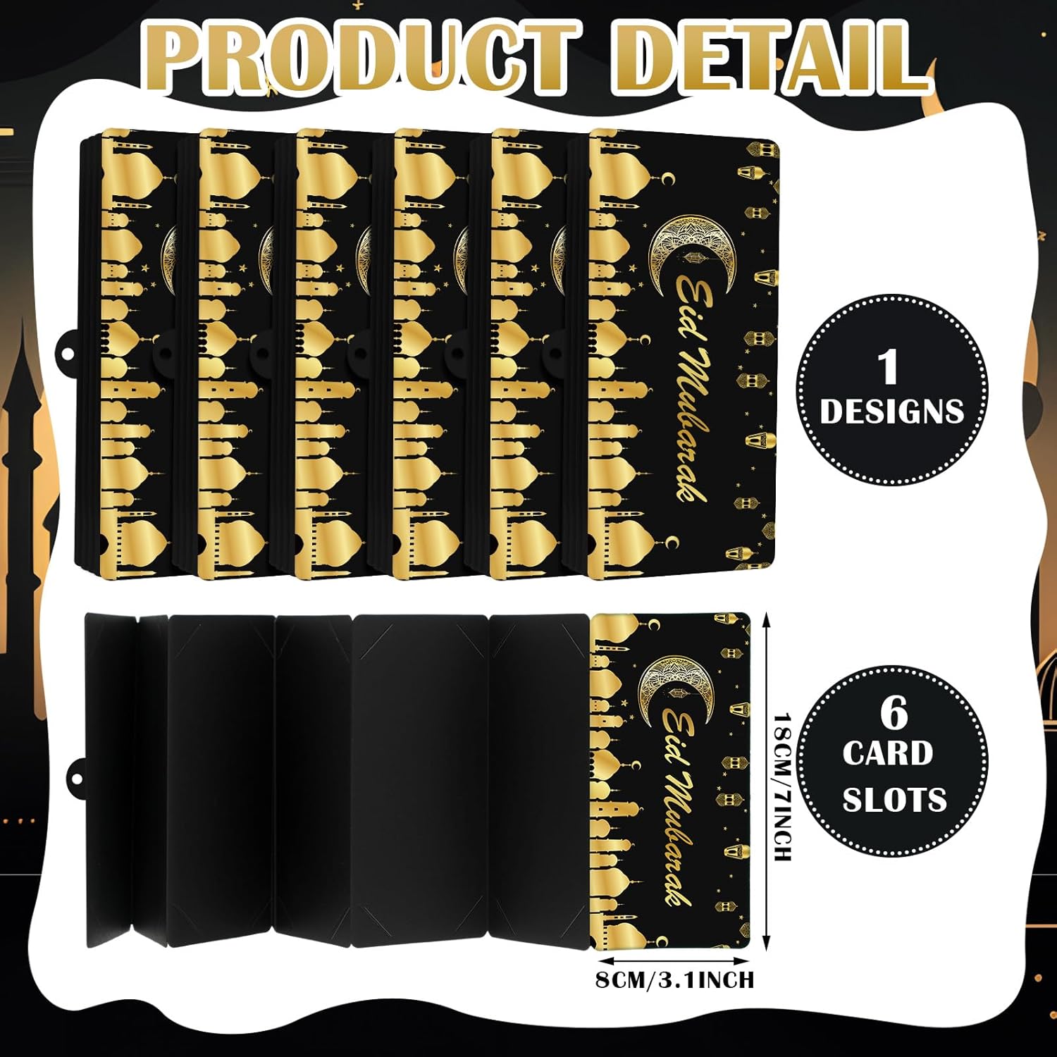 10 Pack Eid Mubarak Money Holder and Envelopes Ramadan Mubarak Party Supplies Surprise Money Holder with 6 Slots Gift Card for Happy Eid Party Decoration Cash Gift Card Supplies(Black and Gold) image 2 of 7 B0DJW4F2PZ