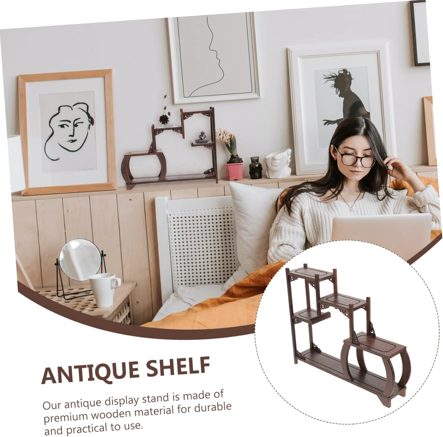 Luxshiny Antique Shelf Wooden Display Stand Vintage Home Decor Modern Decor Wooden Craft Shelves