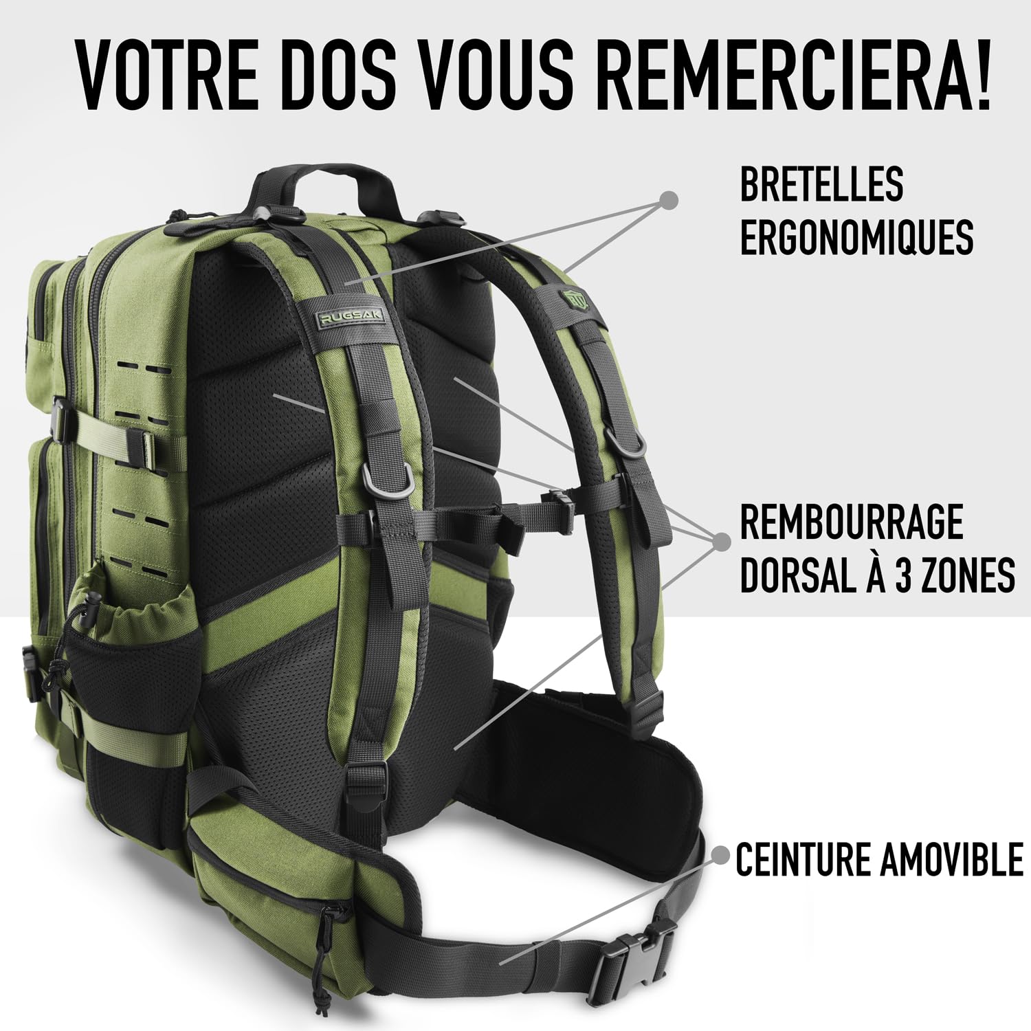 RUGSAK® ALPHA | Sac à dos tactique [15-48L] étanche & EXTREME robuste | Sac à dos militaire | pour le travail en plein air la randonnée le camping et le fitness | Sac à dos de voyage hommes & femmes