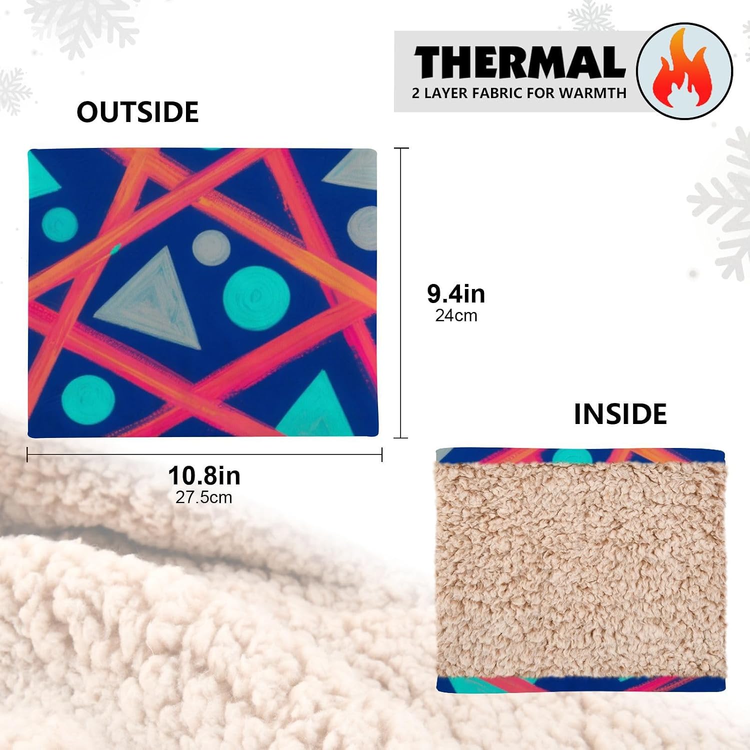 Red and Blue Irregular abstract Fleece Linked Winter Neck Gaiter for Outdoor Cold Weather Gaiter Mask Thick Windproof Scarves for Men & Women