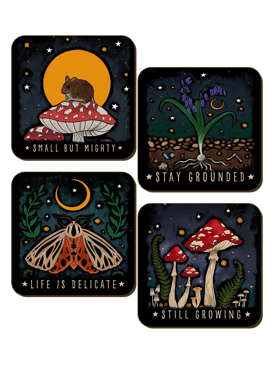 Grindstore Black Magical Mushrooms Still Growing 4 Piece Coaster Set 9.2X9.2cm