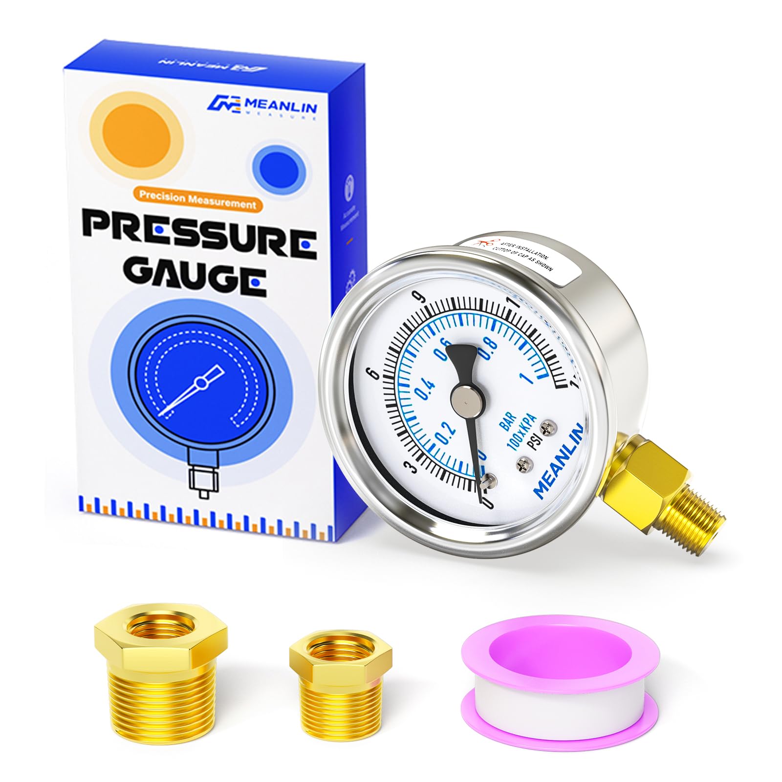 Stainless Steel Pressure Gauge - 0-100PSI Waterproof -32