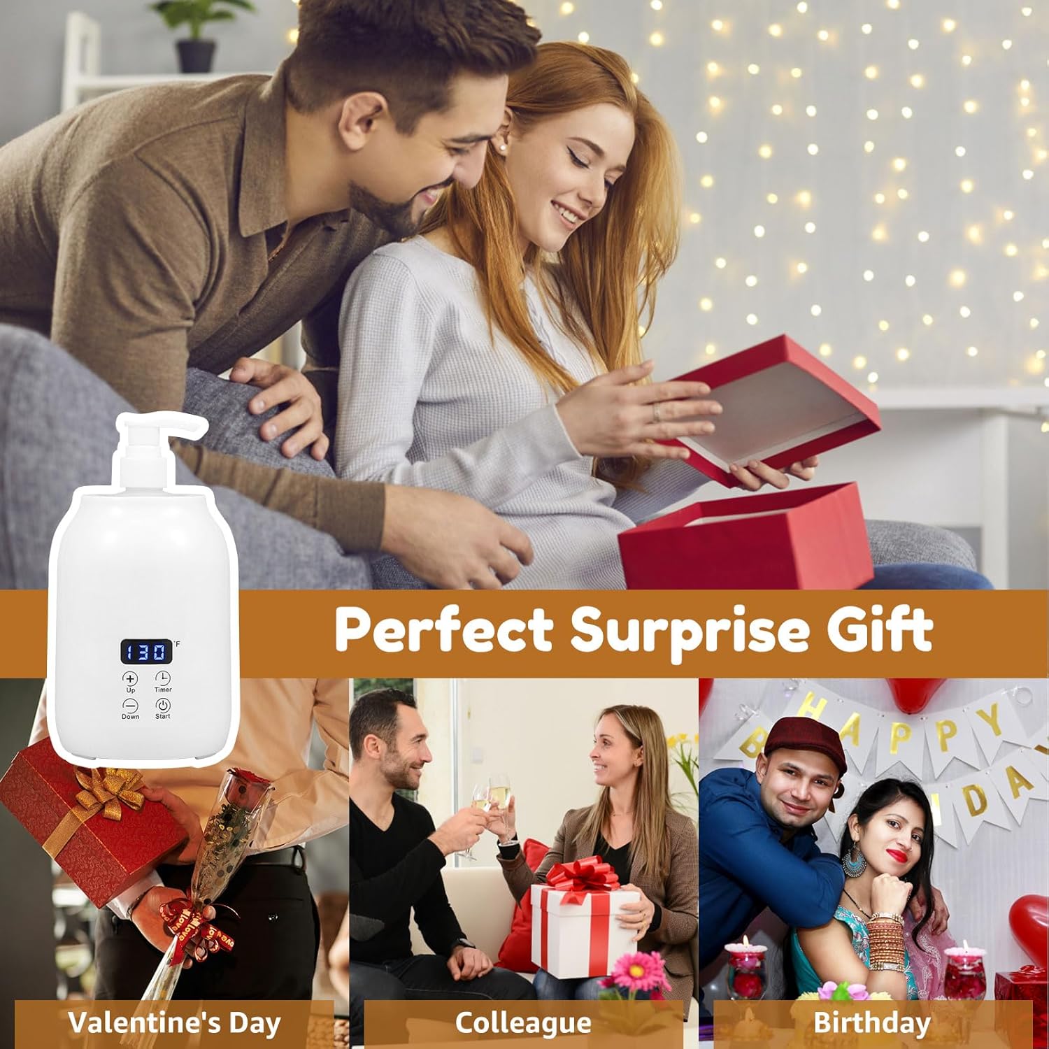 Massage Oil Warmer, Smart Touch Key Electric Lotion Heater with 2 Oil Bottle Dispenser, Temperature Adjustable Lotion Bottle Warmer, Bottle Cream Warmer for Home Spa (White, as Shown)