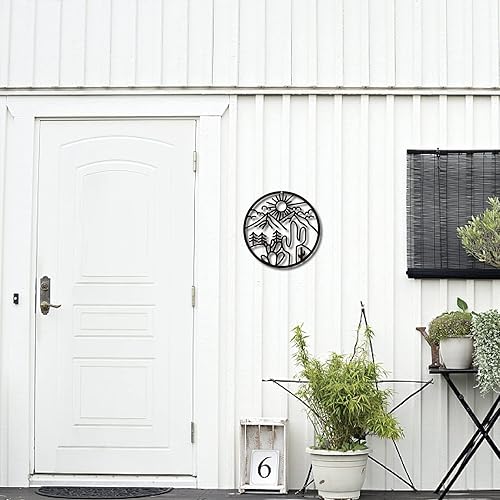 Miniatura 5 de CREATCABIN Arte de pared de metal, cactus, sol, montaña, bosque, decoración de paisaje, placas colgantes, adornos, escultura, letrero de arte