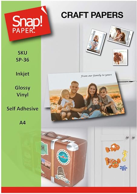 SNAP Inkjet Printable Gloss Self Adhesive Vinyl Sticker Paper Photo Quality Waterproof A4 x 14 Sheets SP-36-14