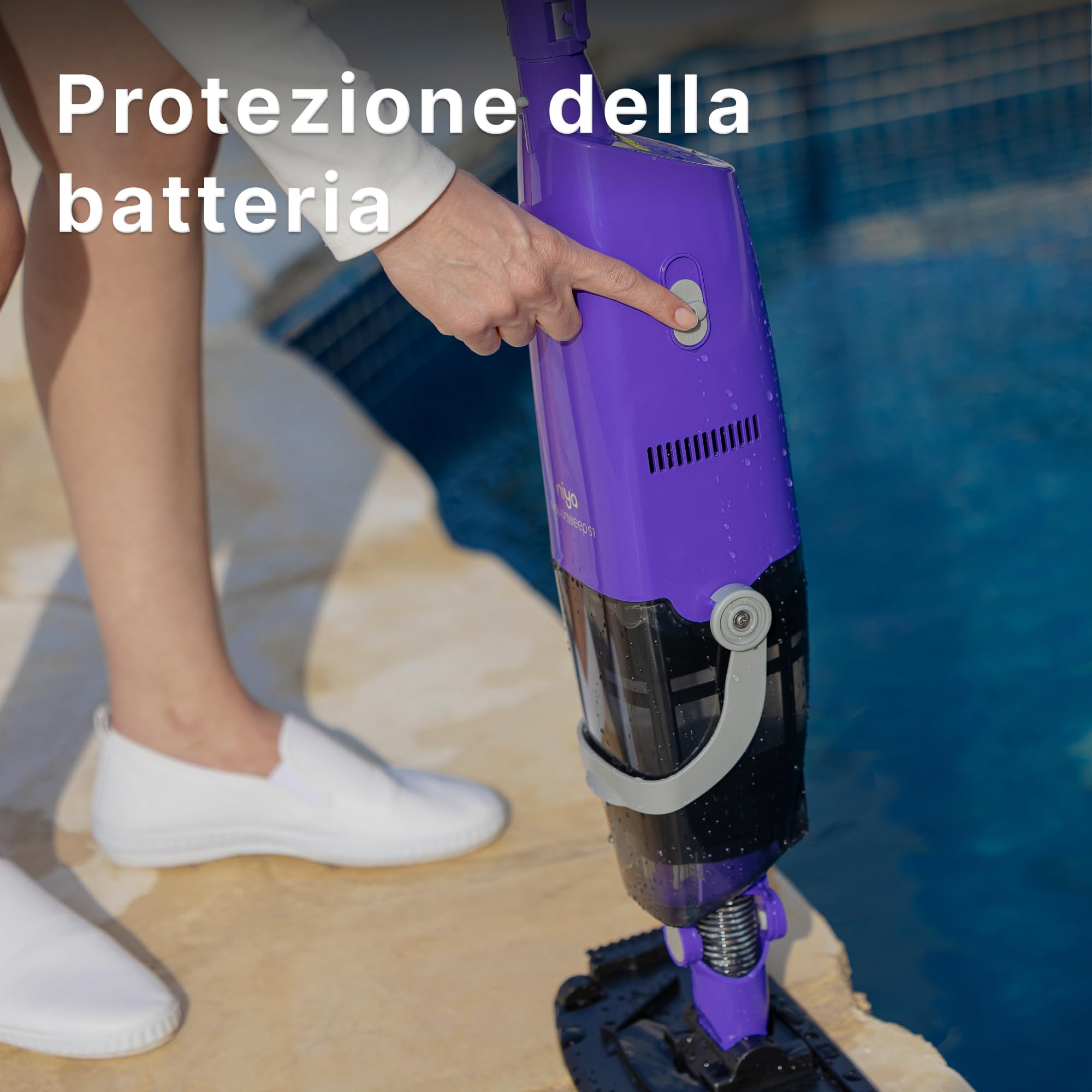 NIYA AquaSweep S1 Aspirapolvere senza fili per piscina con asta telescopica, Potente aspirazione, Pulizia degli angoli difficili da raggiungere, Autonomia di 60Min, per Piscine fuori terra, Spa