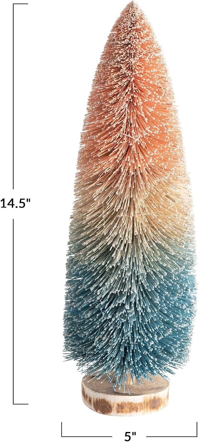 Creative Co-Op Sisal Bottle Brush Tree with Wood Base, Pink to Blue Ombre