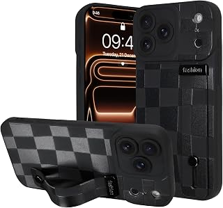 OOK Designed for iPhone 17 Pro Max Case with Strap Stand, Black Checkered