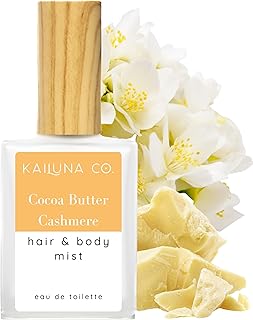 Cocoa Butter Cashmere Natural Hair & Body Mist Spray, Pure Essential and Fragrance Oils, Alcohol-Free, Handmade in California, 0.5Fl Oz
