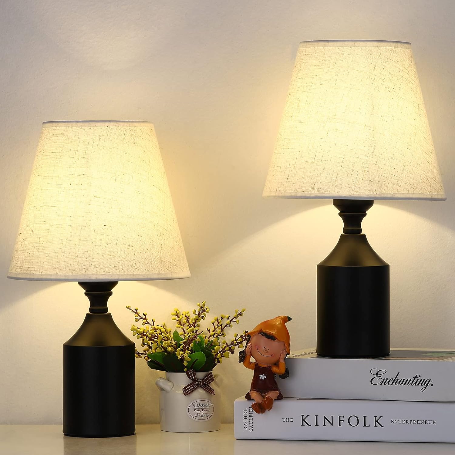 Terby Bedside Table Lamps Set of 2, Small Modern End Table Lamps with ...