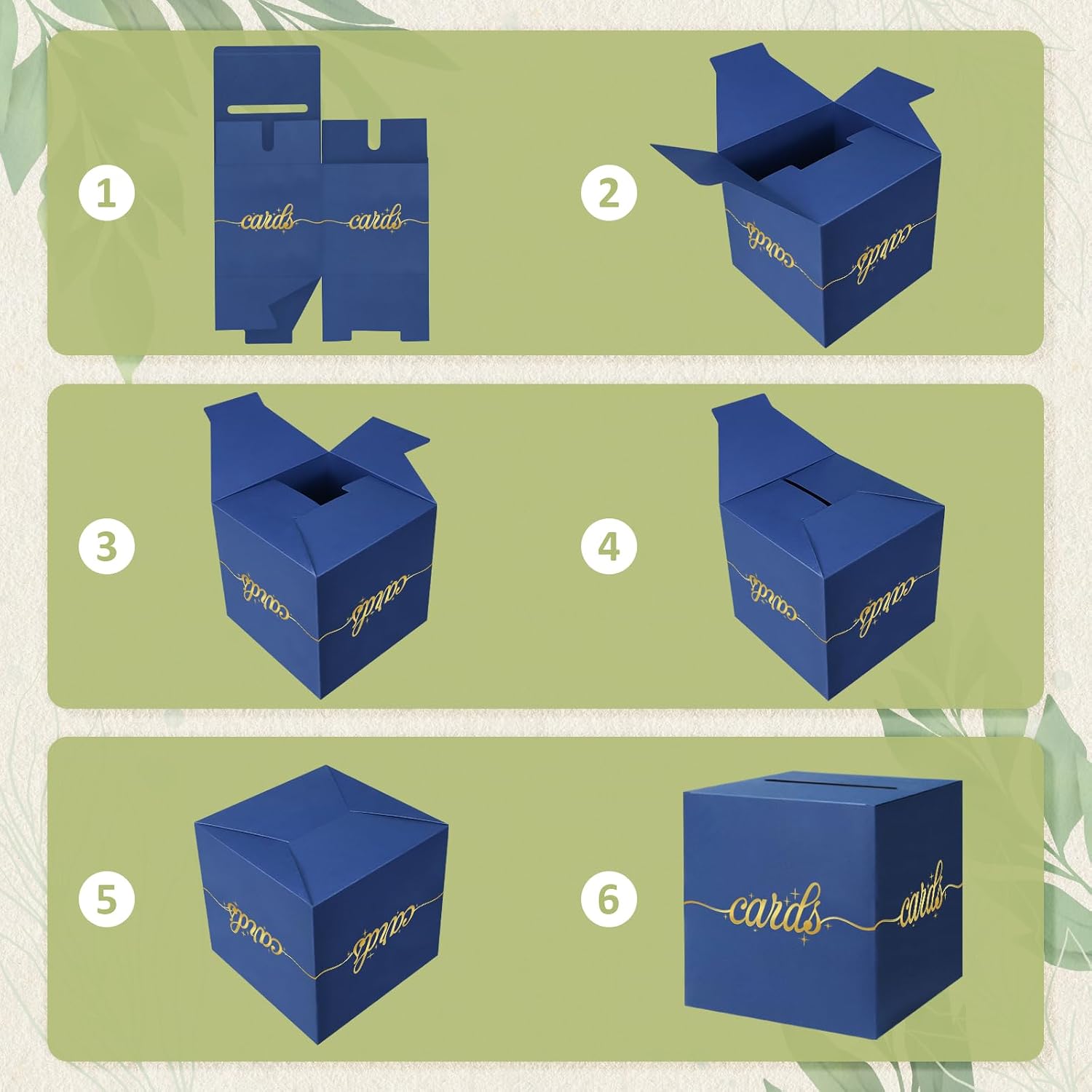 LANLISA Blue Wedding Card Box with Gold Foil Design, Gift Card Box for Party, Card Box Holder for Graduation, Wedding Reception, Birthday, Bridal & Baby Shower, Retirement
