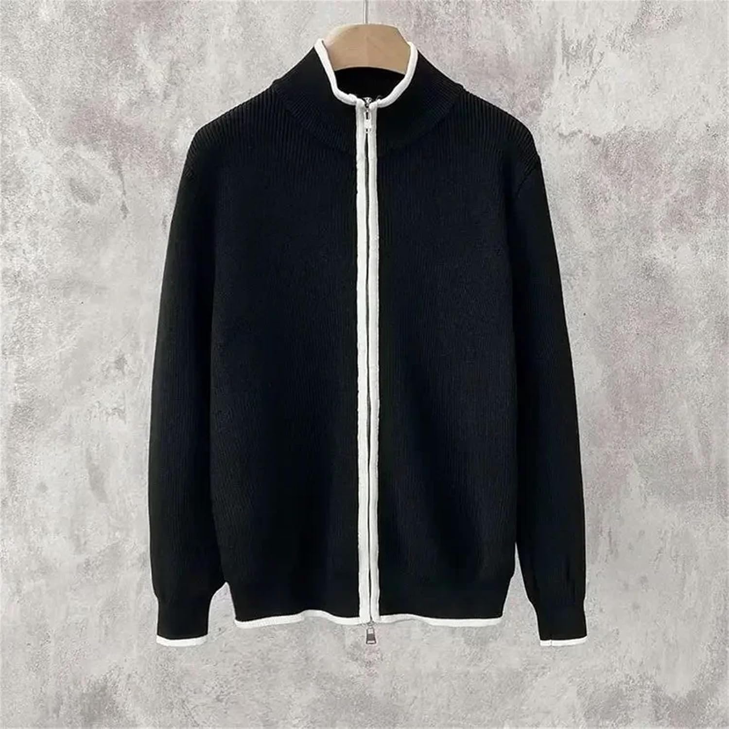 Men's Knit Sweater Zip-up Collared Zipper Spliced Cardigan Black Order Sweat-Shirt Casual Replica