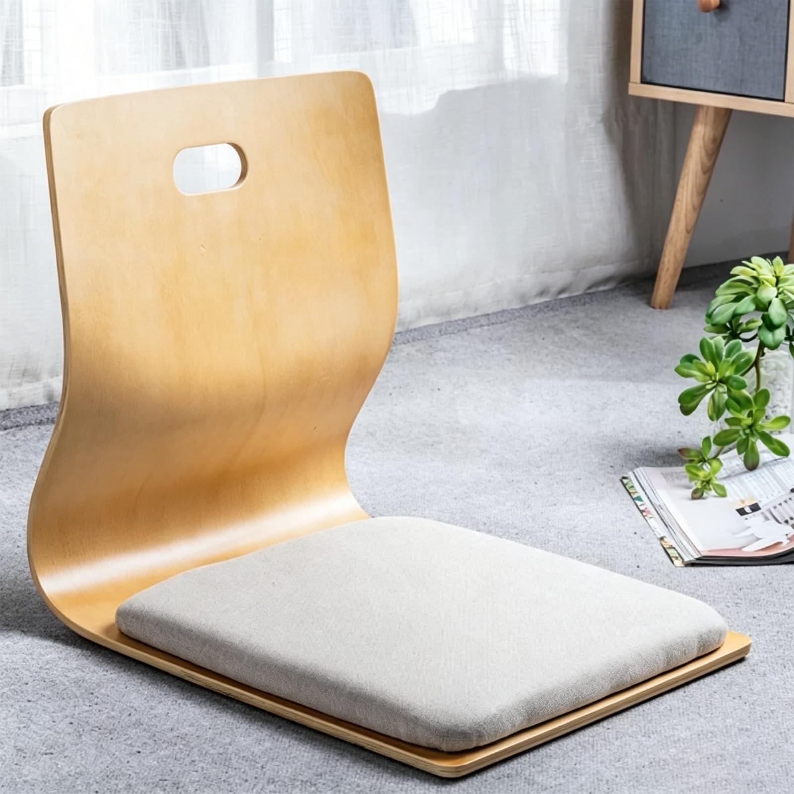 Beinloser Tatami-Stuhl, Sitzsack-Stuhl, Sitzfläche mit Rückenlehne aus massivem Holz, geeignet für Erkerfenster, Schlafzimmer, Balkone Single Hole