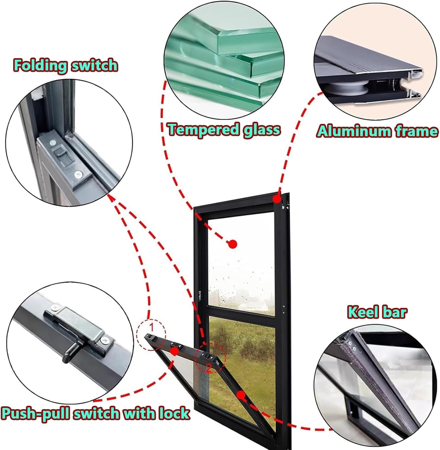 Large Vertical Sliding Window, Ventilation Replacement Window, Aluminum Truck Service Windows with Screen, Basement Flush Mount Mobile Windows for Food(WxH 16x27in/40x68cm)