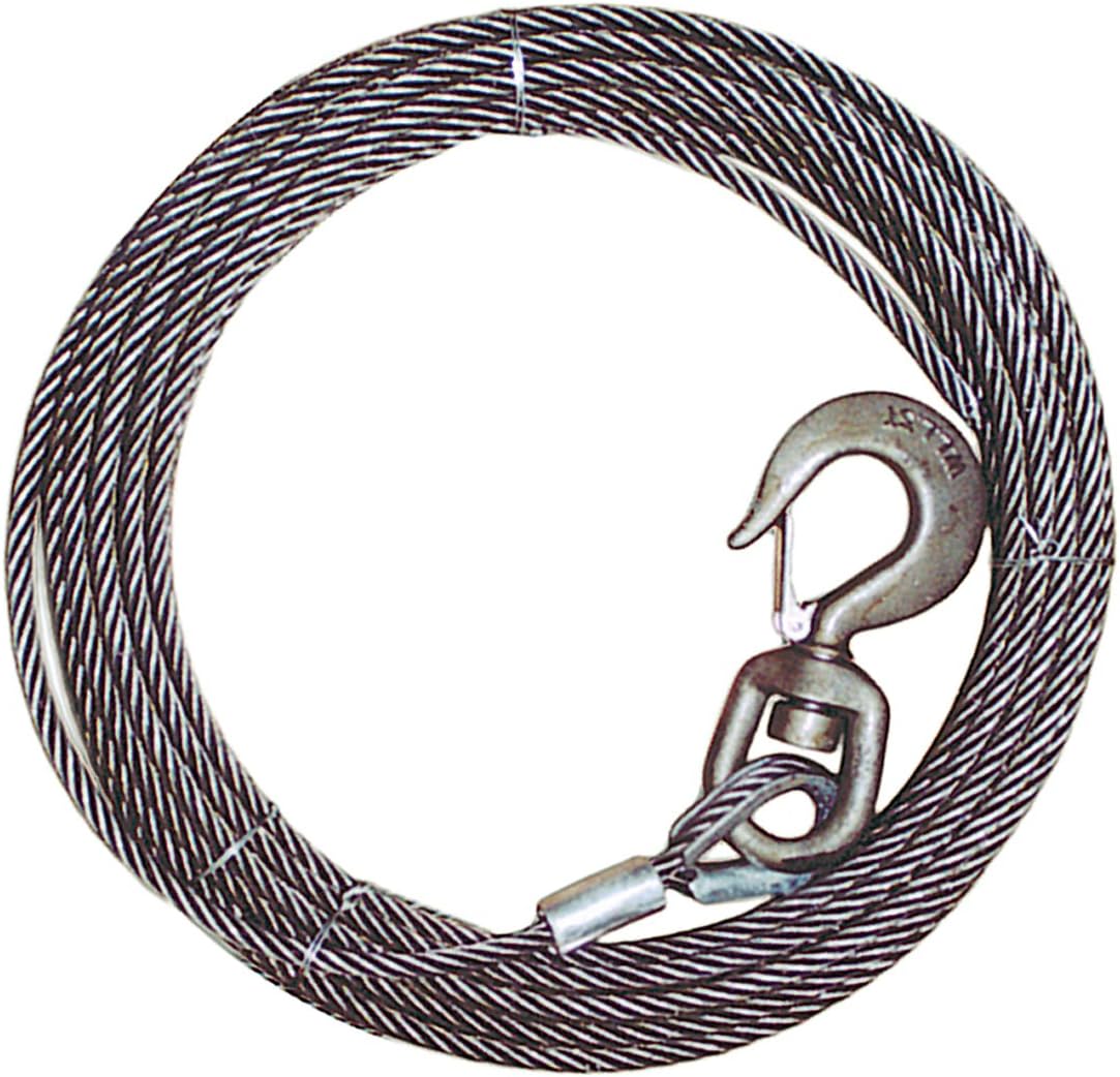 VULCAN Winch Cable with Swivel Hook - Fiber Core - 3/8 Inch x 75 Foot - 12,000 Lbs. Minimum Breaking Strength