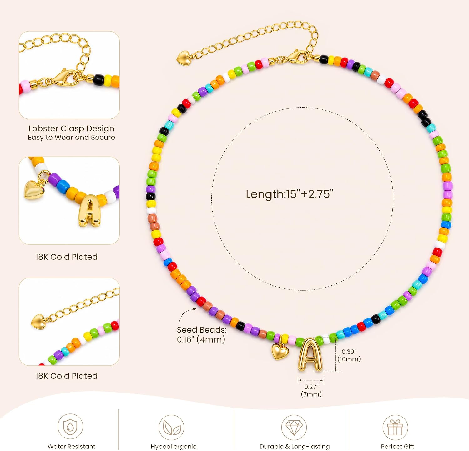 Colorful Initial Necklaces Fashion Stuff 18K Gold Plated Letter A-Z