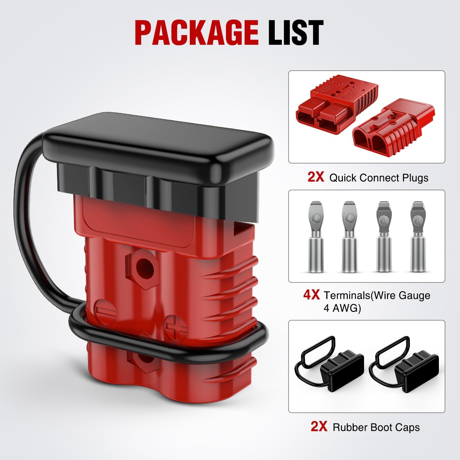 Nilight Anderson Connector 175AMP 4AWG Anderson Plug 12V-36V Battery Quick Connect/Disconnect Wire Harness Plugs Connectors Kit for 4 Gauge Cables Car Marine ATV Trailer Towing Winch Motor, 2 Pack Red