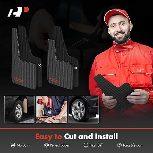 Miniatura 6 de A-Premium 4 unidades de guardabarros universales negros para guardabarros, guardabarros para coche, sedán, cupé, con herrajes delanteros y traseros