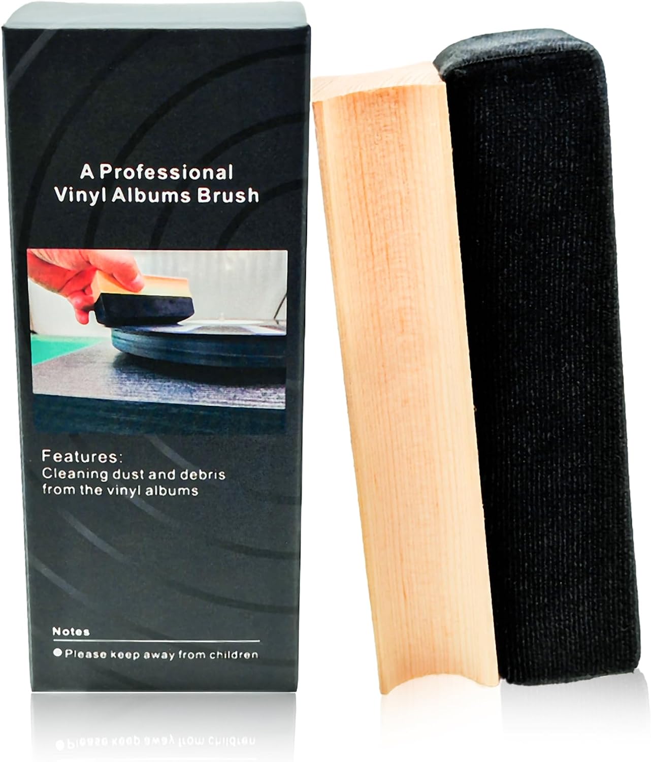 New-Design Soft Velvet Fabric Vinyl Record Cleaning Brush, Anti-Static LP Record Cleaner Brush with Wooden Handle for Vinyl, CD Albums, LCD Screens(Color Box Packing)