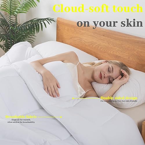 Miniatura 5 de BedTreat Edredón alternativo de plumón con pestañas en las esquinas, edredón acolchado para todas las estaciones, edredón blanco de 240 GSM, lavable